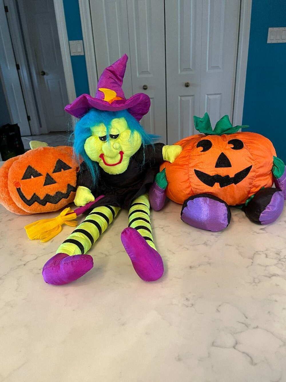 Vintage Halloween 1990s Parachute Nylon Witch Jack O Lantern Pumpkin Plush Lot 3